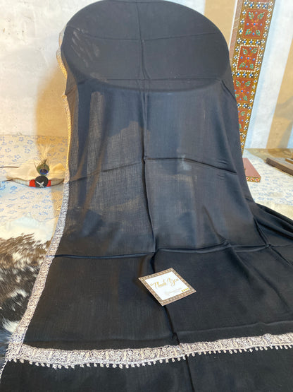Kashmiri Pashmina Sozni Border Black A