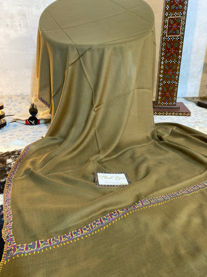 Kashmiri Pashmina Sozni Border Dark Brown A