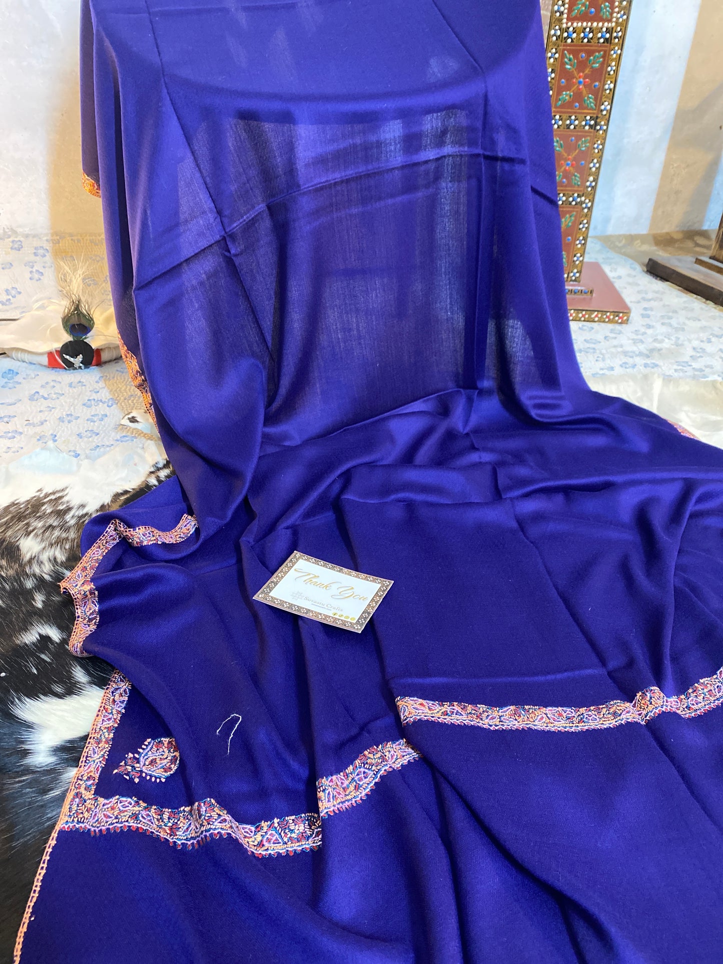 Kashmiri Pashmina Sozni Border Dark Blue A