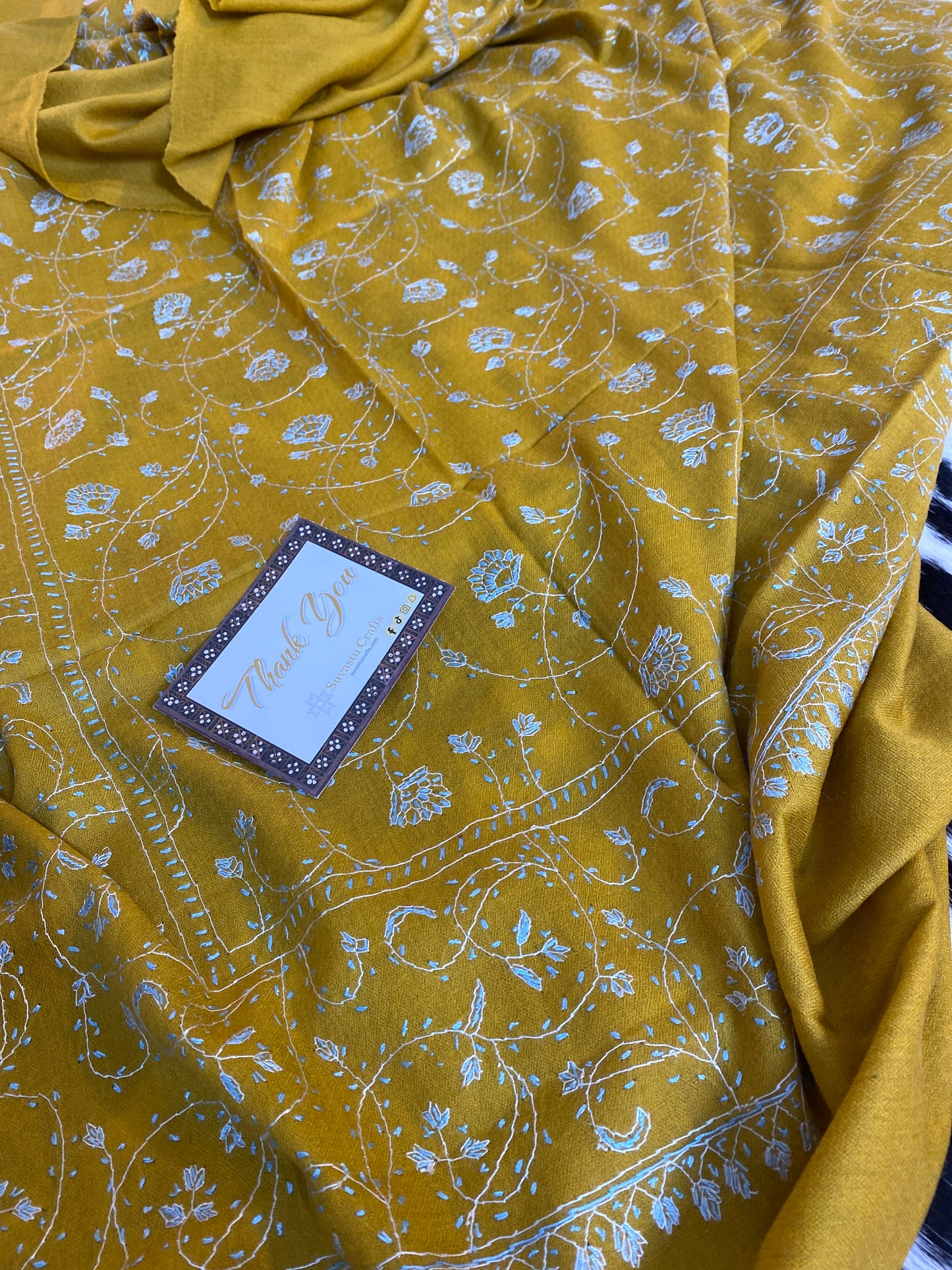 Kashmiri Pashmina Jaladar Mustard A