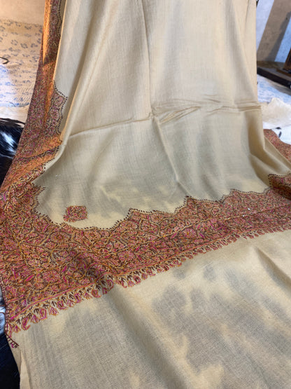 Kashmiri Pashmina Jamawar Brown B 4 Border