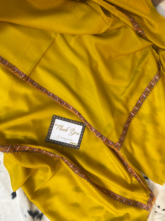 Kashmiri Pashmina Sozni Border Mustard Yellow A