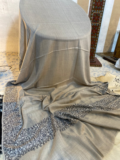 Kashmiri Pashmina Jamawar Light Gray 4 Border